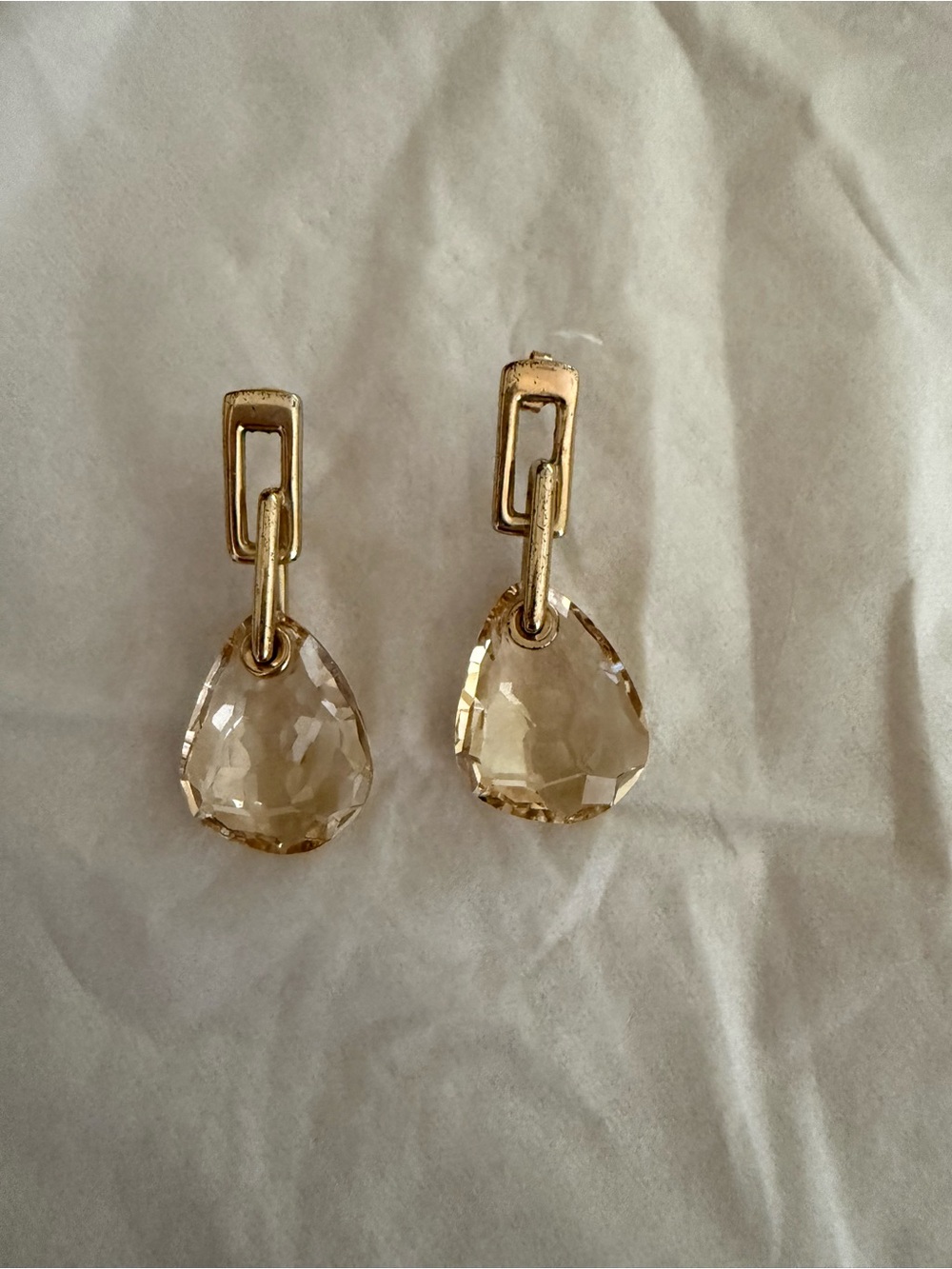 Swarovski Gold-Tone Earrings with Champagne Teardrop Crystals